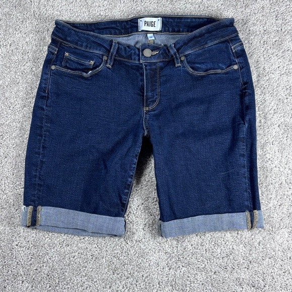 PAIGE Pants - Paige Denim Dark‎ Wash Mid Rise Roll Cuff Bermuda Shorts Womens Size 28